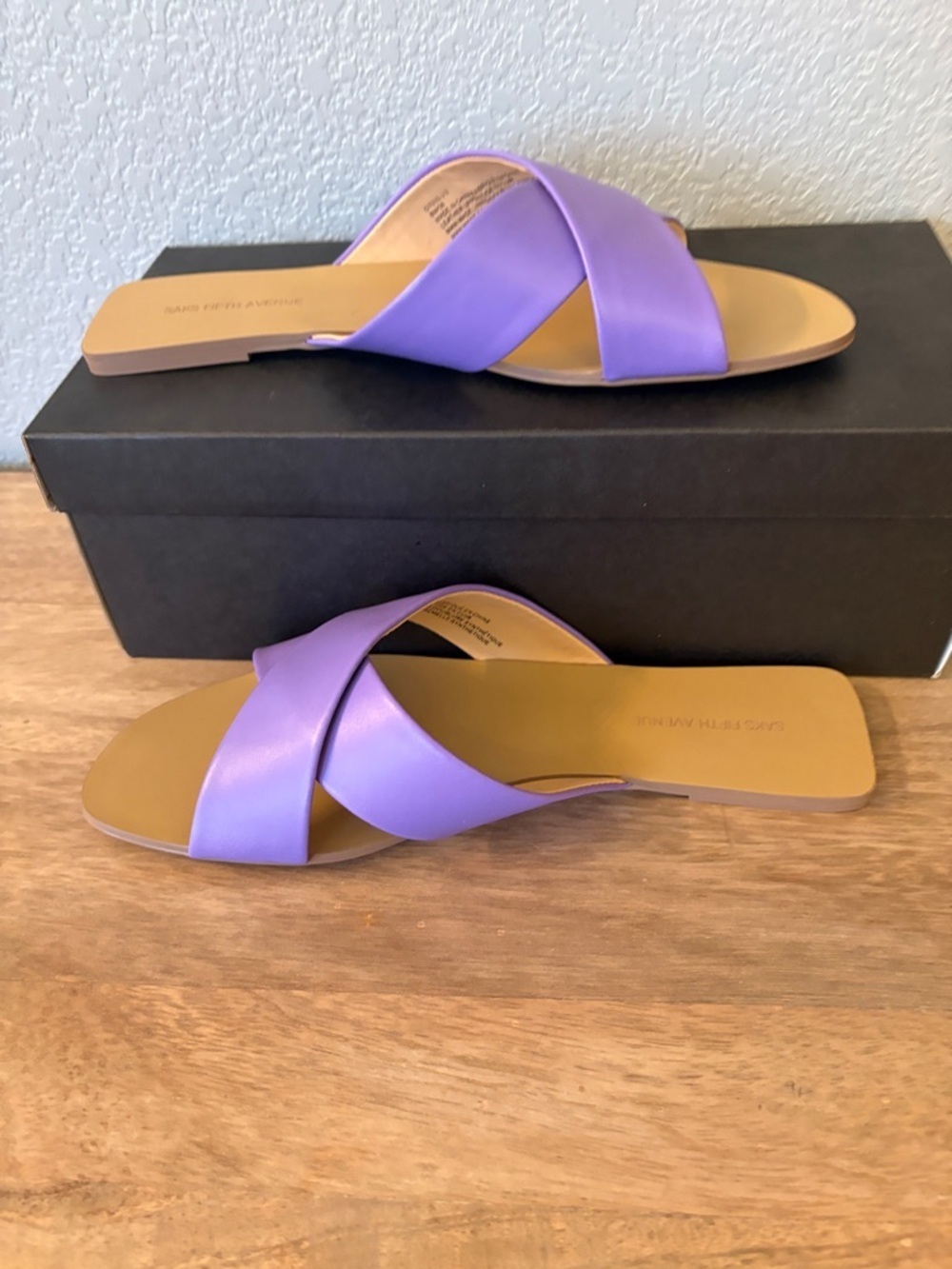 Saks Fifth avenue Lavender Cross-Band Slide Sandals
